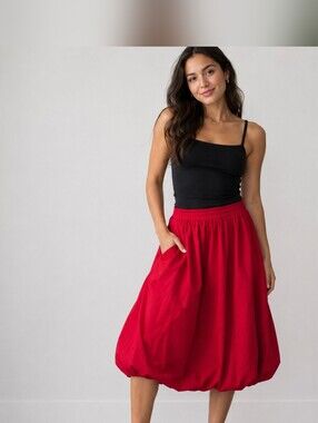 Melloday Poplin Bubble Skirt – Red ( Small/Medium)